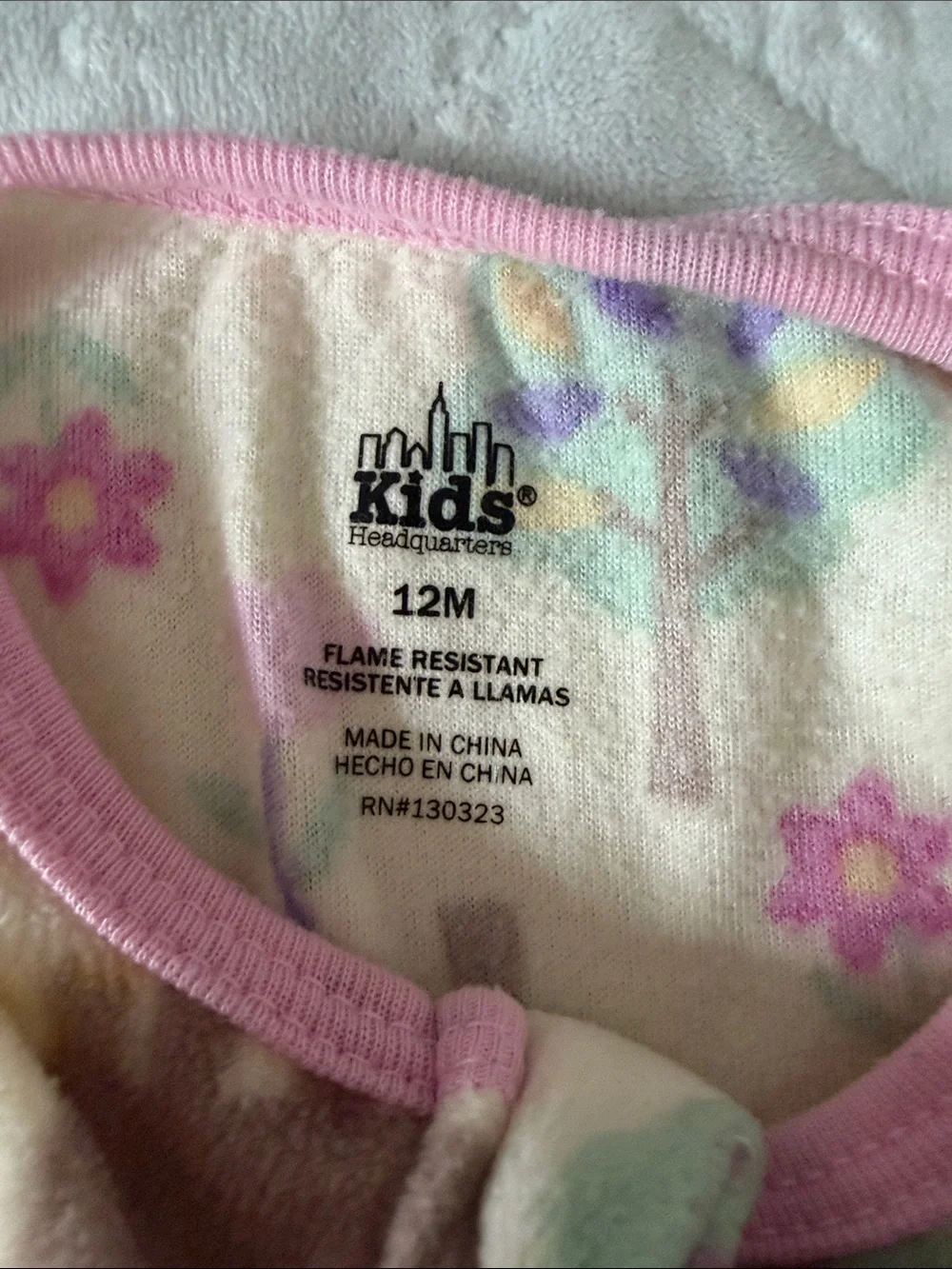Plush Pink & Cream Elephant Print Footed One-Piece for Kids 9-12 months